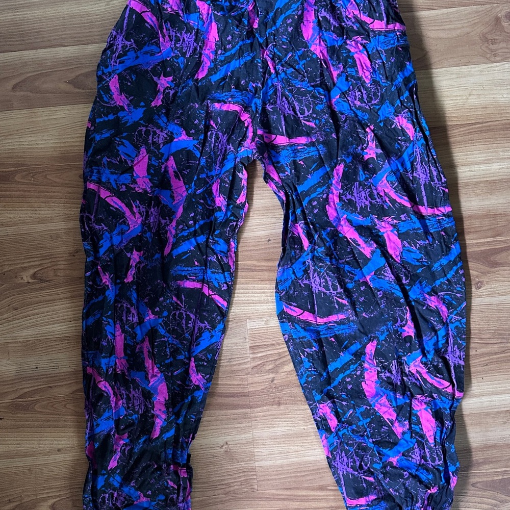 International Baggyz vintage parachute Black, hot pink and blue pants